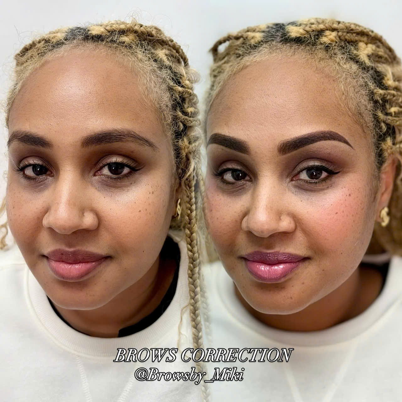 Soft-shaded brows with a makeup look.